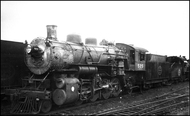 SPS 525, 2-4-2 on storage track in yards at Vancouver, WA.