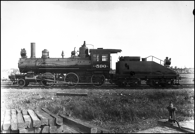 NP 590, Class D Mogul locomotive, photographed at Brainerd for the NP motive power book.  Former number was NP 327.