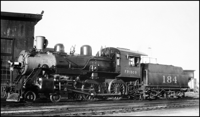 SLSF 184, 4-4-0 locomotive at roundhouse in Oklahoma City, OK.
