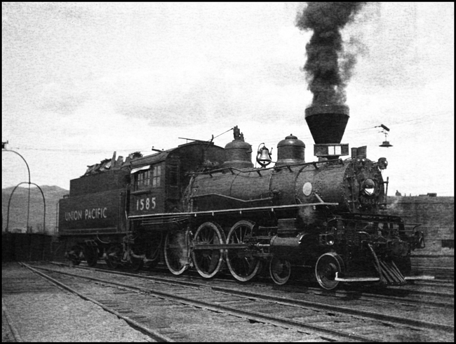 UP 1585, 4-6-0 locomotive at Lewiston, ID.  This locomotive is an ex-Pacific and Idaho Northern 103 which was taken over by Union Pacific in 1936
