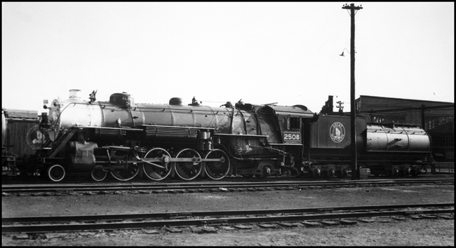 GN 2508, 4-8-2 oil burner on ready track at Whitefish Roundhouse.