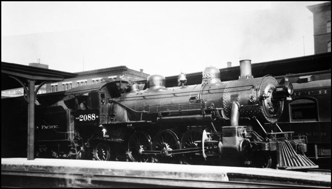 NP 2088, Class Q pulling passenger train out of Minneapolis depot.