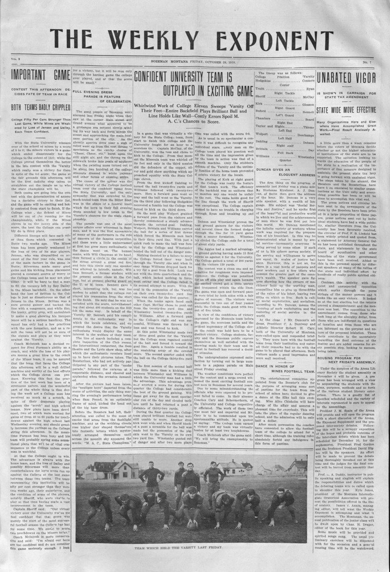 The Weekly Exponent, October 28, 1910