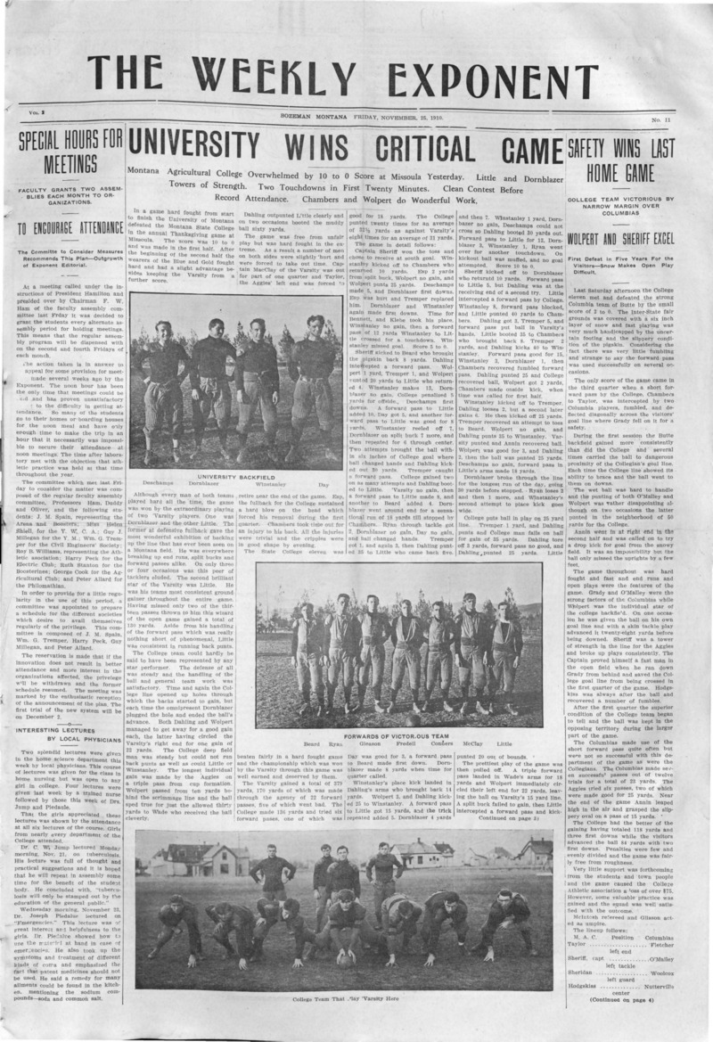The Weekly Exponent, November 25, 1910