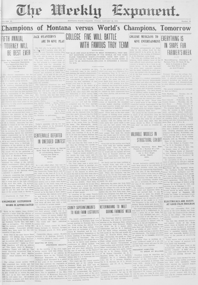The Weekly Exponent, January 22, 1915