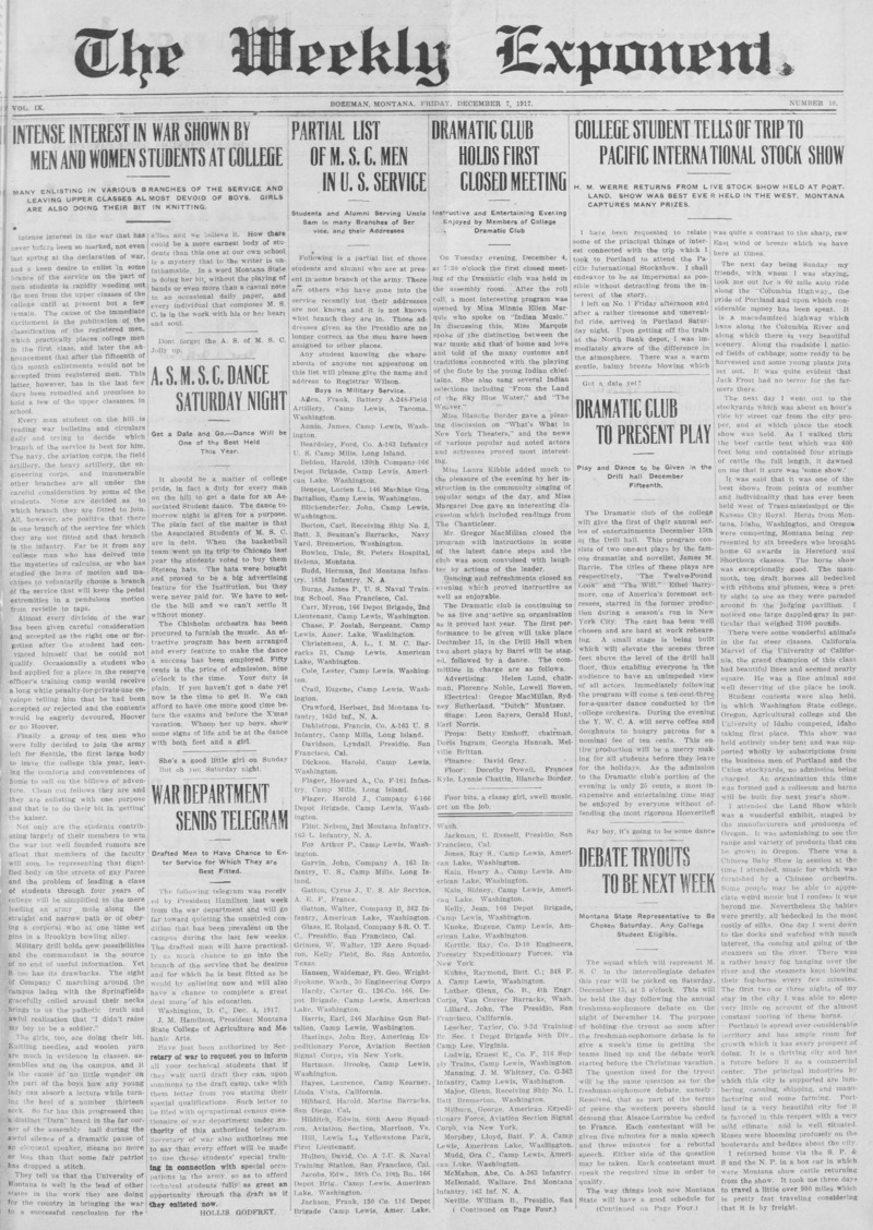 The Weekly Exponent, December 7, 1917