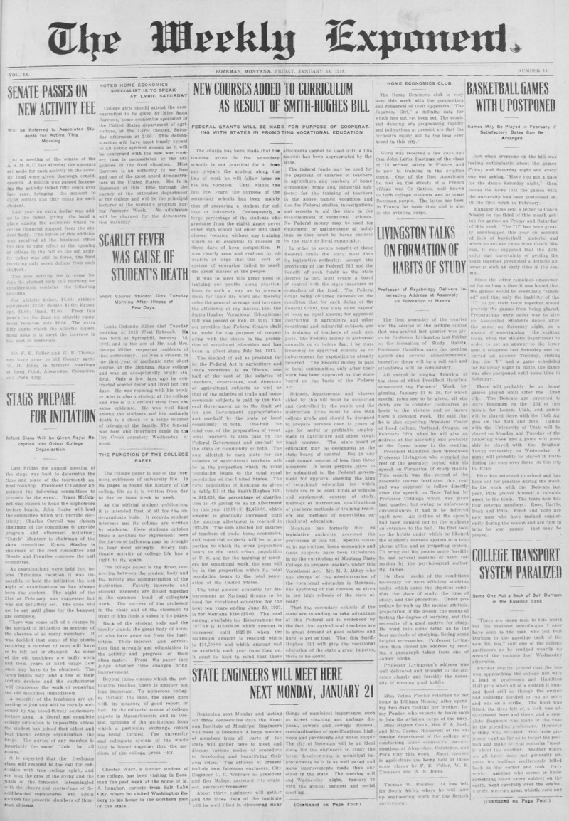 The Weekly Exponent, January 18, 1918