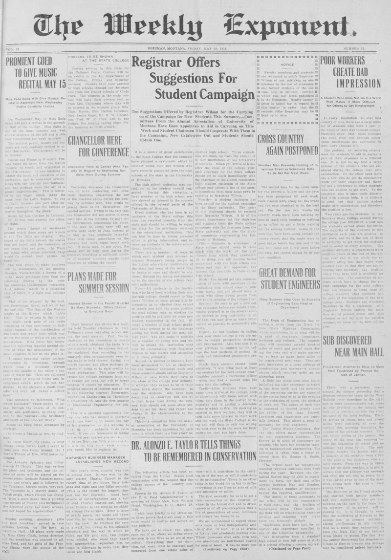 The Weekly Exponent, May 10, 1918