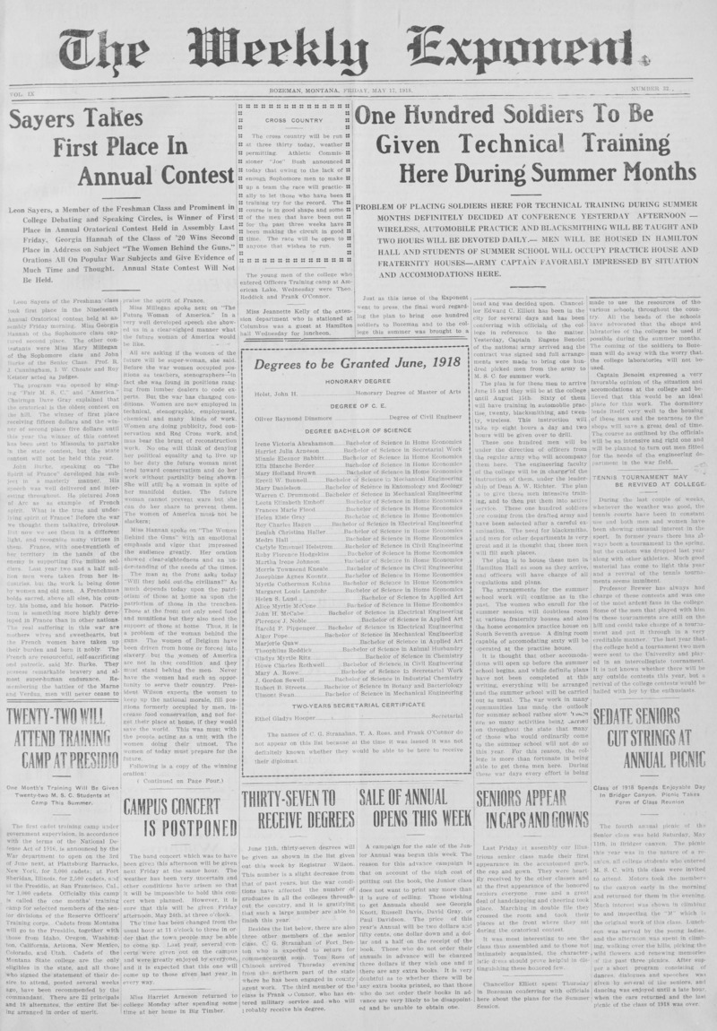 The Weekly Exponent, May 17, 1918