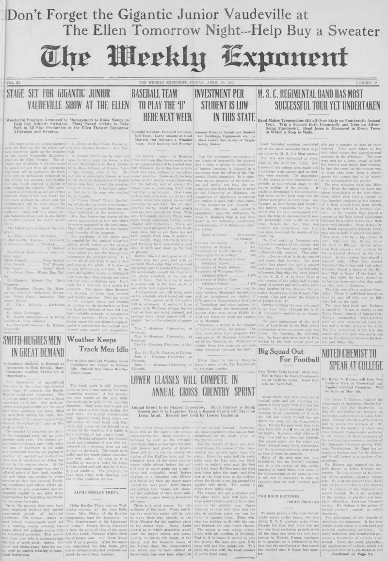 The Weekly Exponent, April 30, 1920