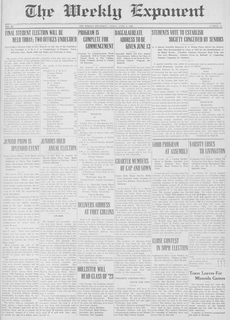 The Weekly Exponent, June 4, 1920