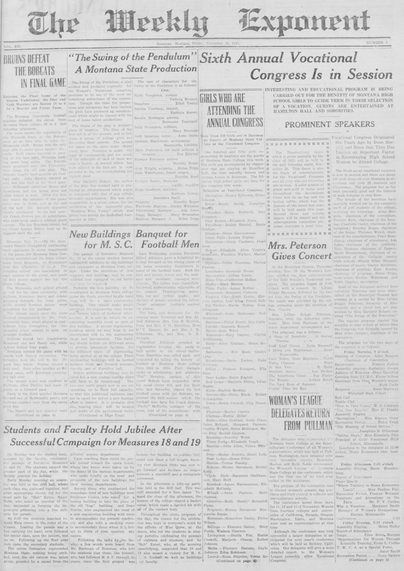 The Weekly Exponent, November 19, 1920