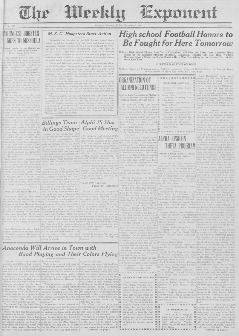 The Weekly Exponent, December 3, 1920