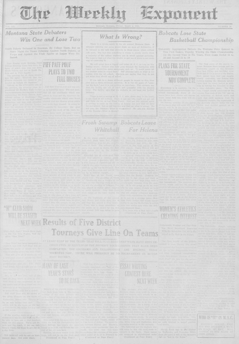 The Weekly Exponent, March 4, 1921