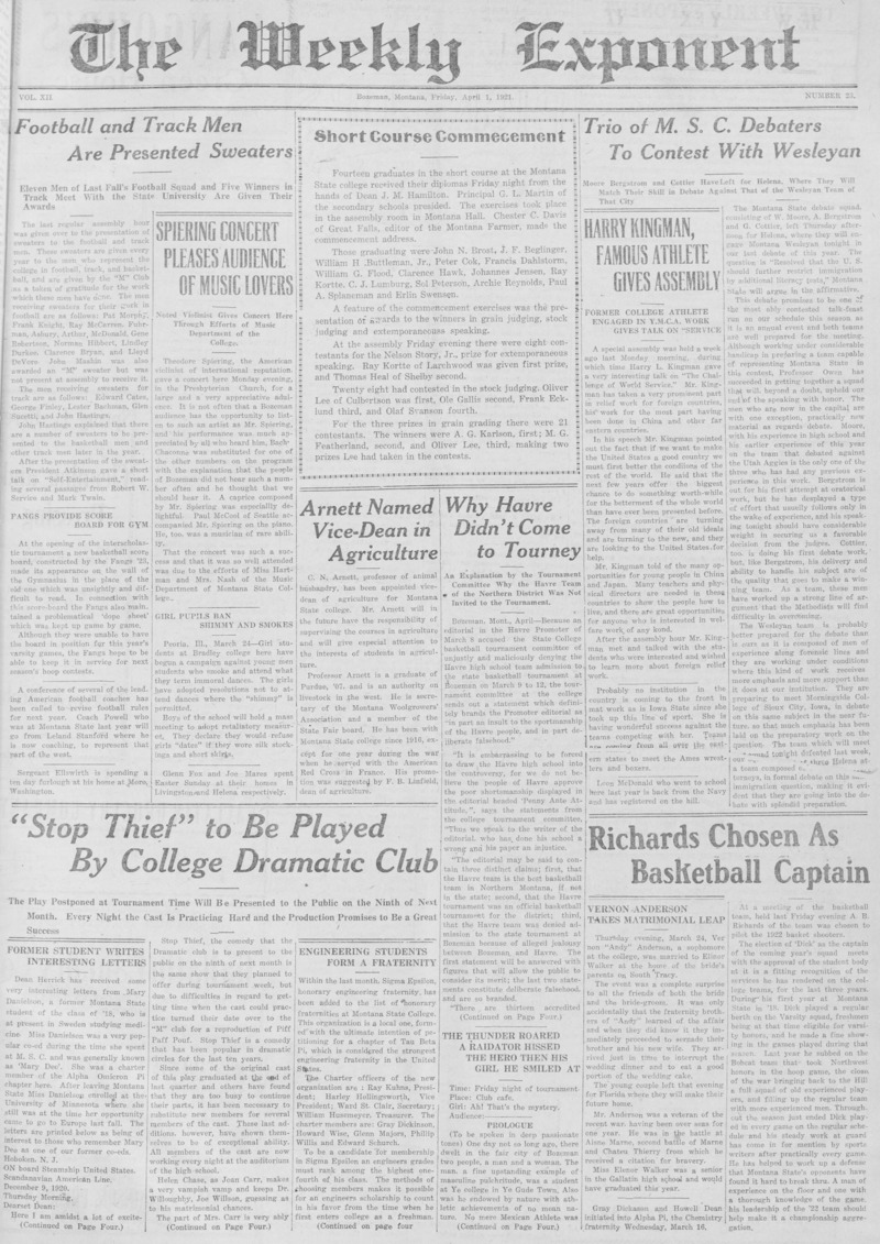 The Weekly Exponent, April 1, 1921