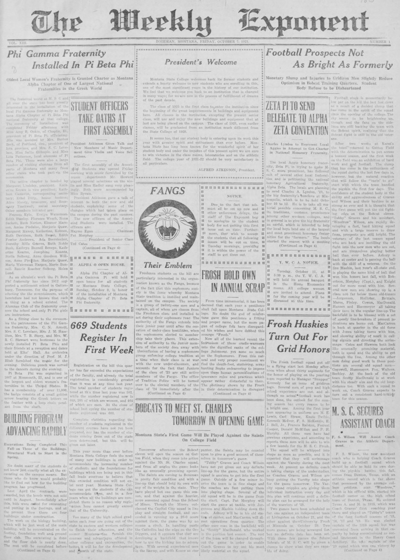 The Weekly Exponent, October 7, 1921