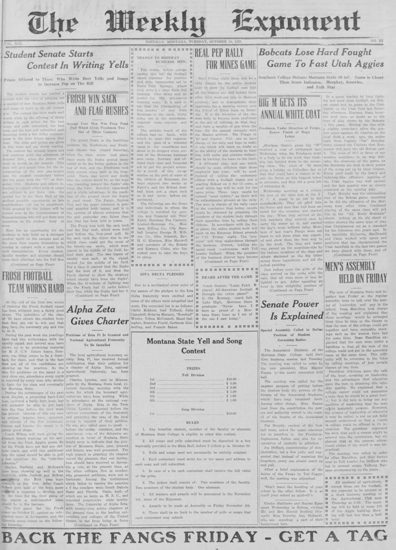 The Weekly Exponent, October 18, 1921