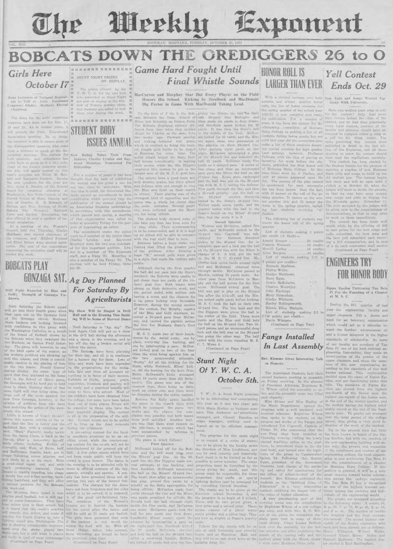 The Weekly Exponent, October 25, 1921