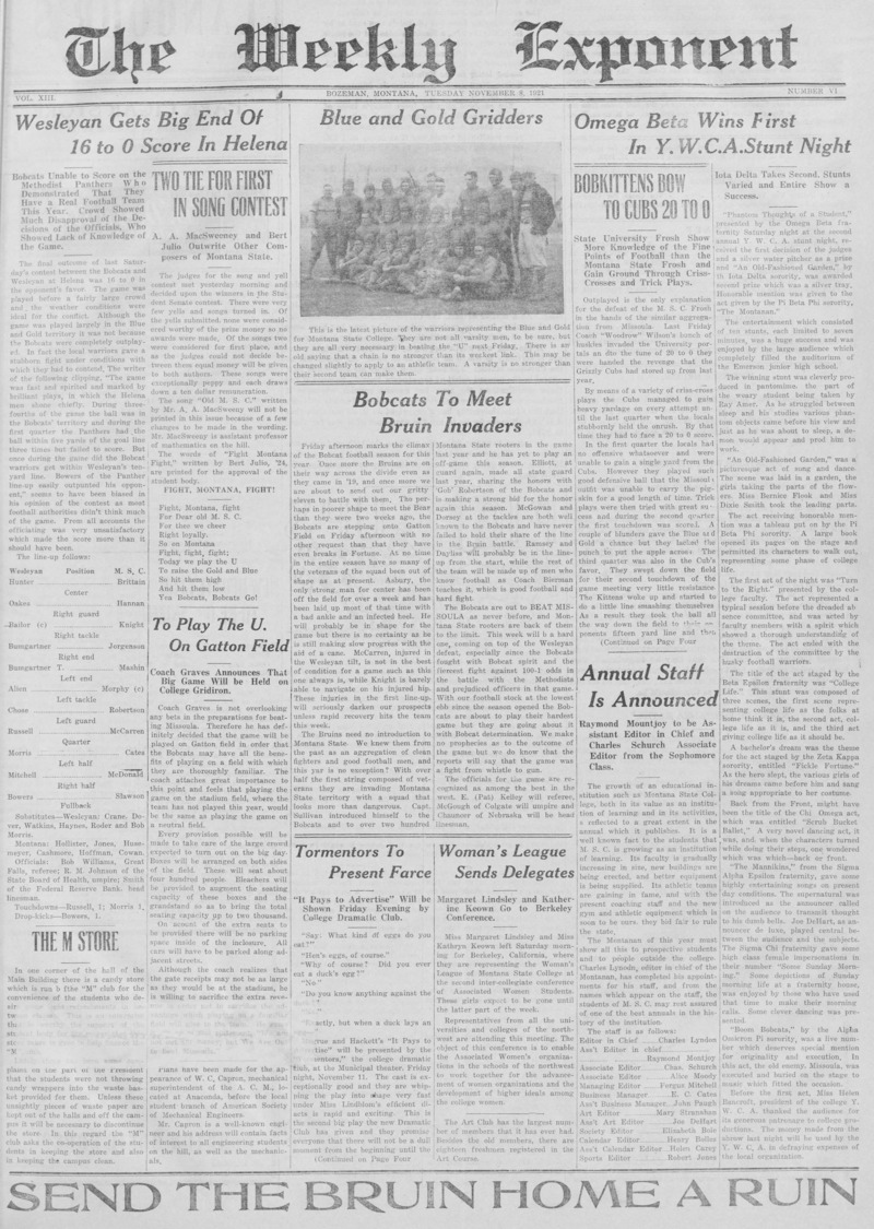 The Weekly Exponent, November 8, 1921