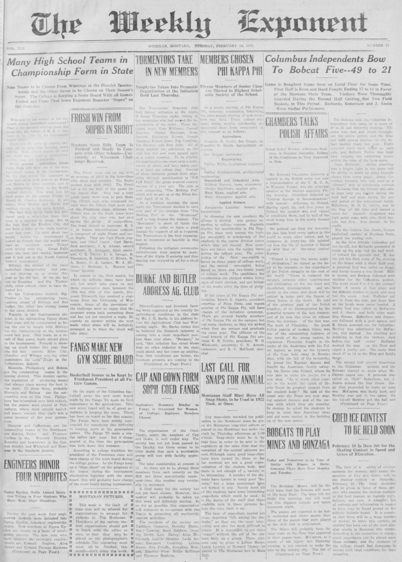 The Weekly Exponent, February 14, 1922