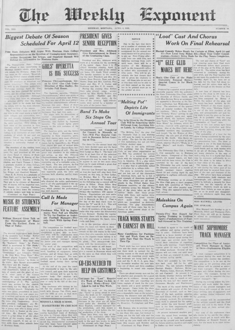 The Weekly Exponent, April 4, 1922