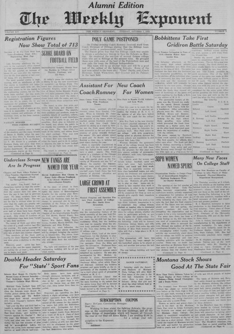 The Weekly Exponent, October 3, 1922