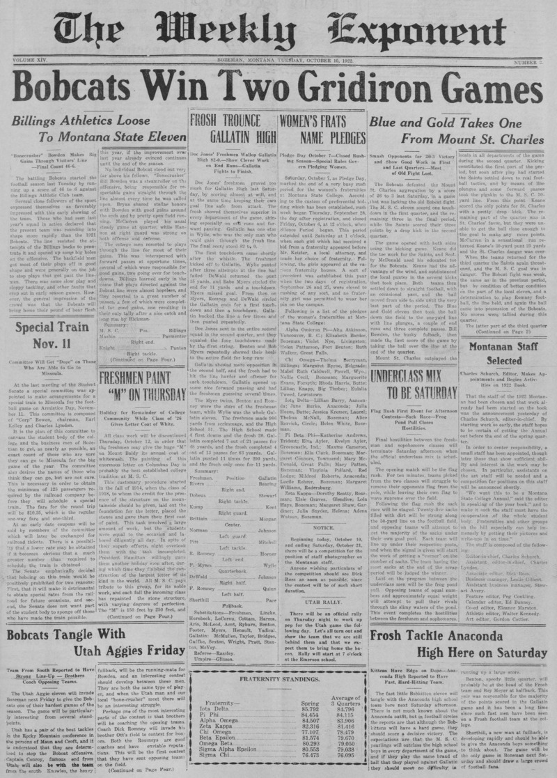 The Weekly Exponent, October 10, 1922