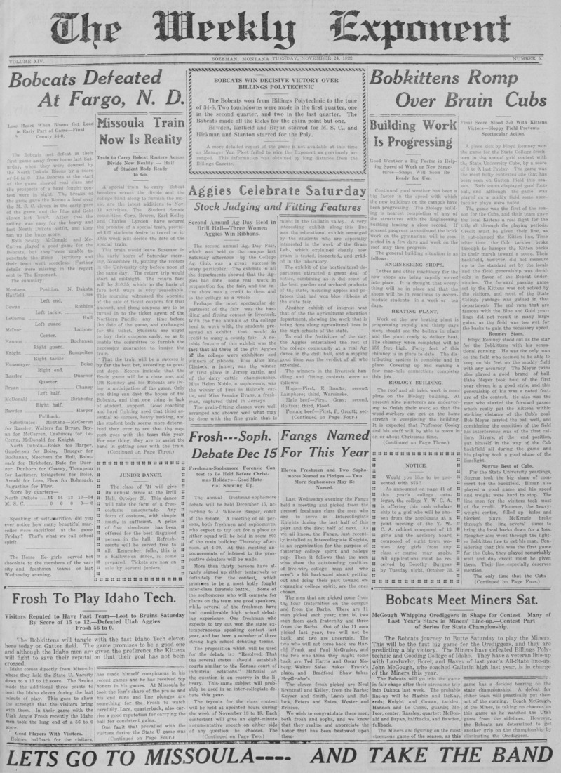 The Weekly Exponent, November 24, 1922