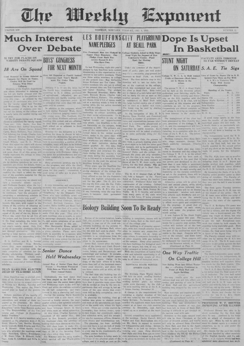 The Weekly Exponent, December 5, 1922