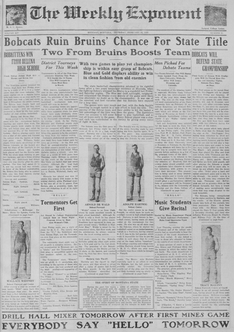 The Weekly Exponent, February 22, 1923
