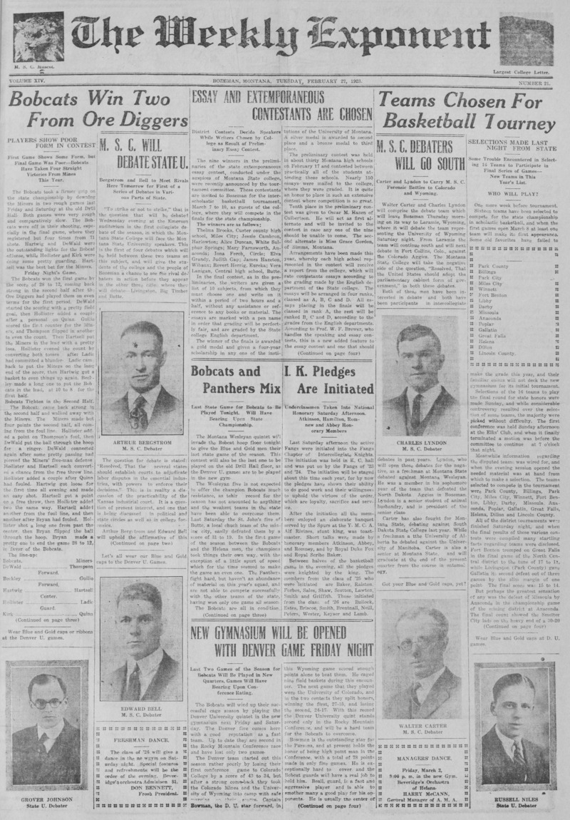 The Weekly Exponent, February 27, 1923