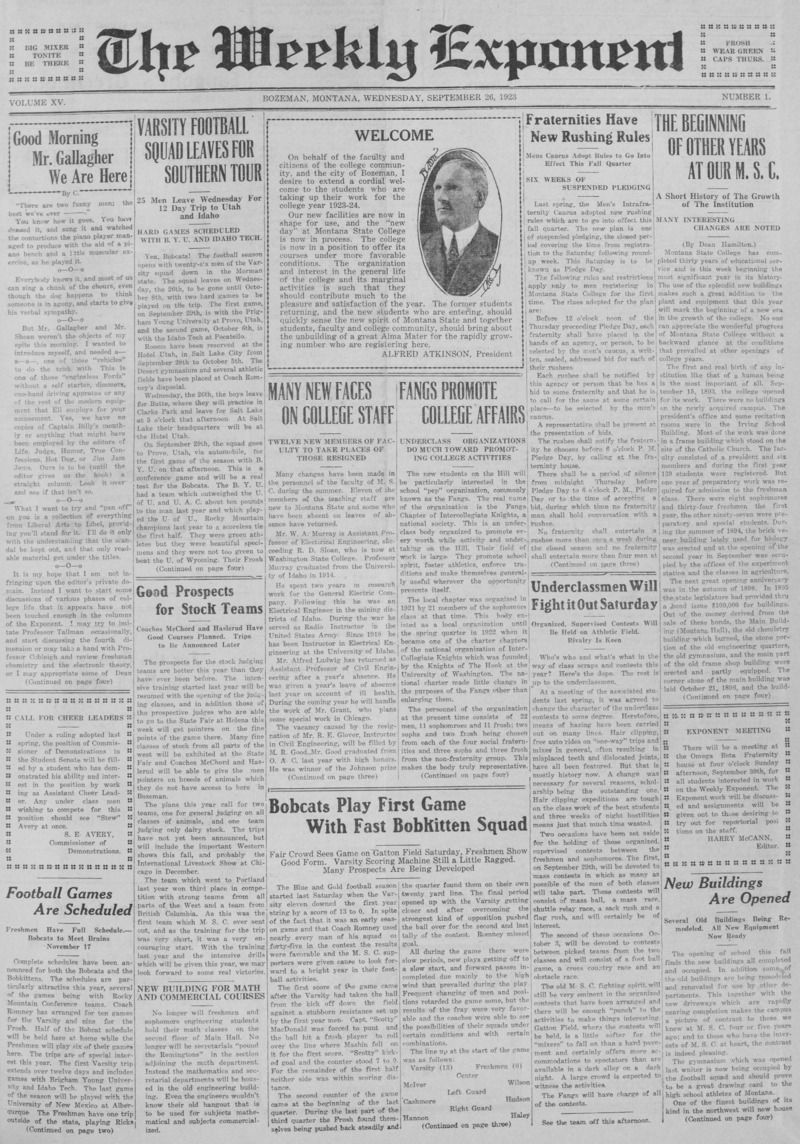 The Weekly Exponent, September 26, 1923