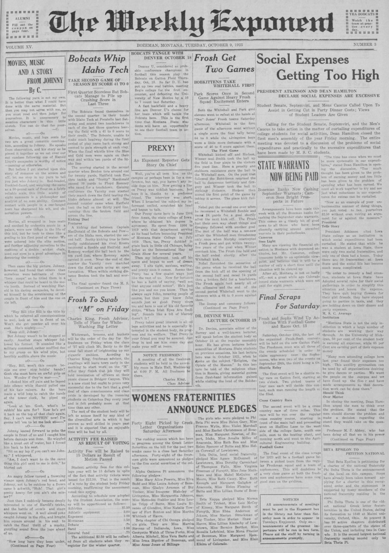 The Weekly Exponent, October 9, 1923