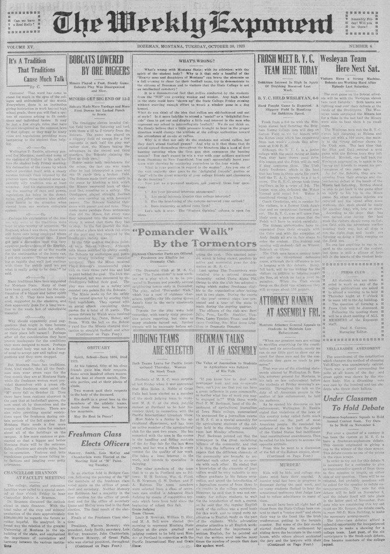 The Weekly Exponent, October 30, 1923