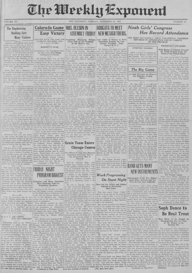 The Weekly Exponent, November 27, 1923