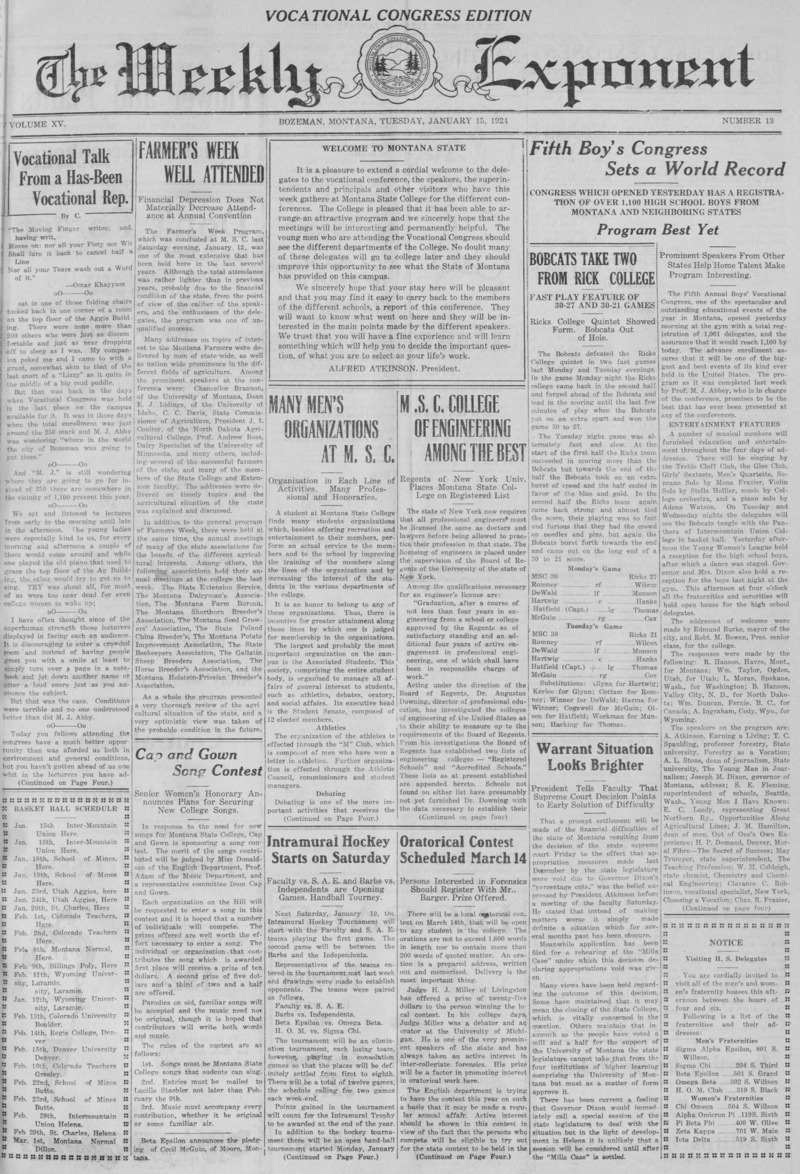 The Weekly Exponent, January 15, 1924