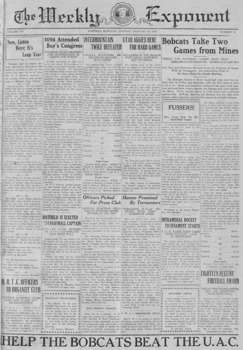 The Weekly Exponent, January 22, 1924