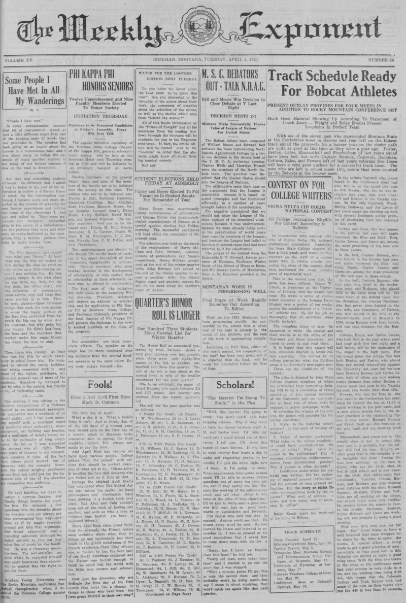 The Weekly Exponent, April 1, 1924