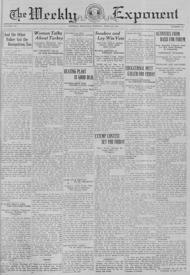 The Weekly Exponent, April 22, 1924