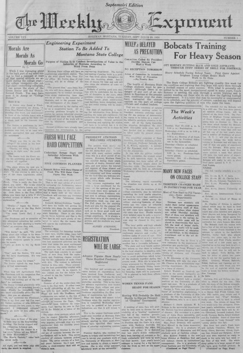 The Weekly Exponent, September 23, 1924