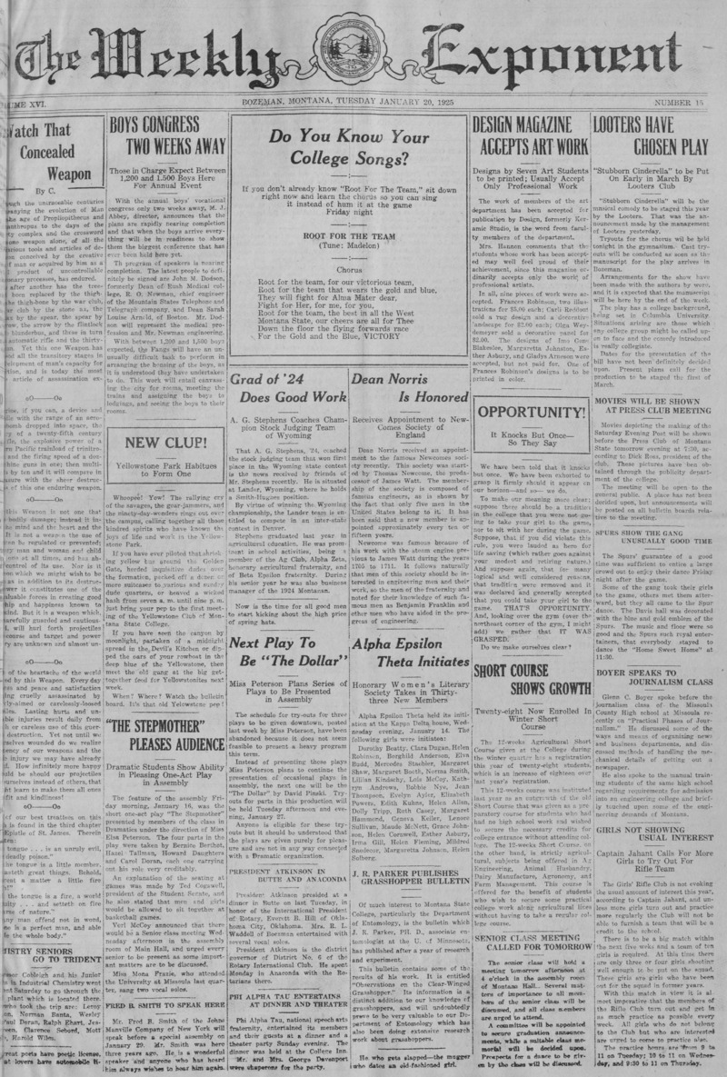 The Weekly Exponent, January 20, 1925