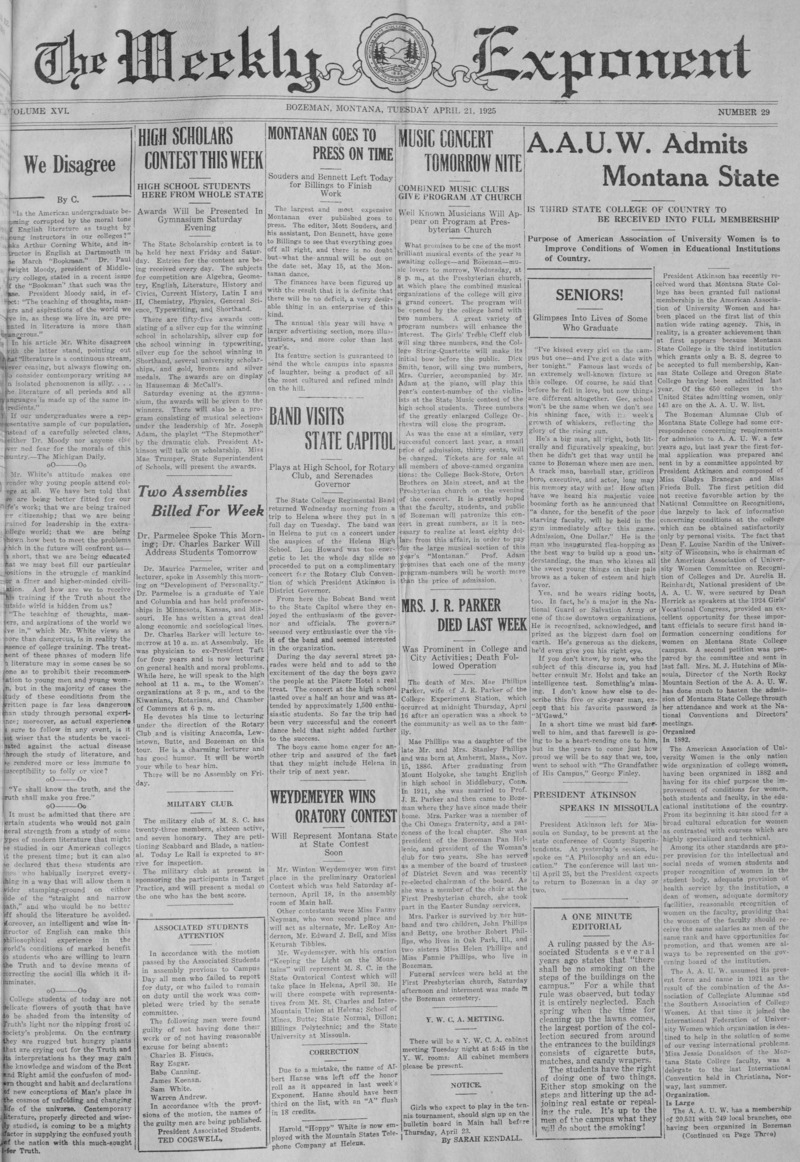 The Weekly Exponent, April 21, 1925