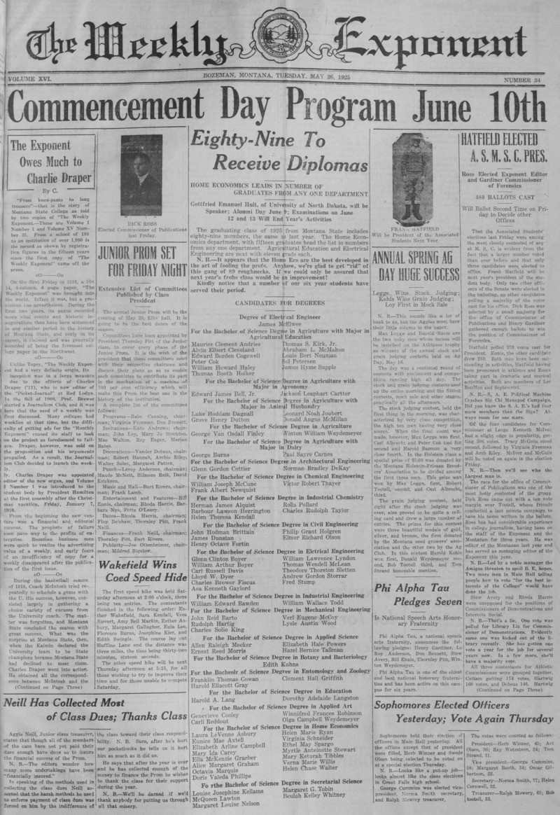 The Weekly Exponent, May 26, 1925