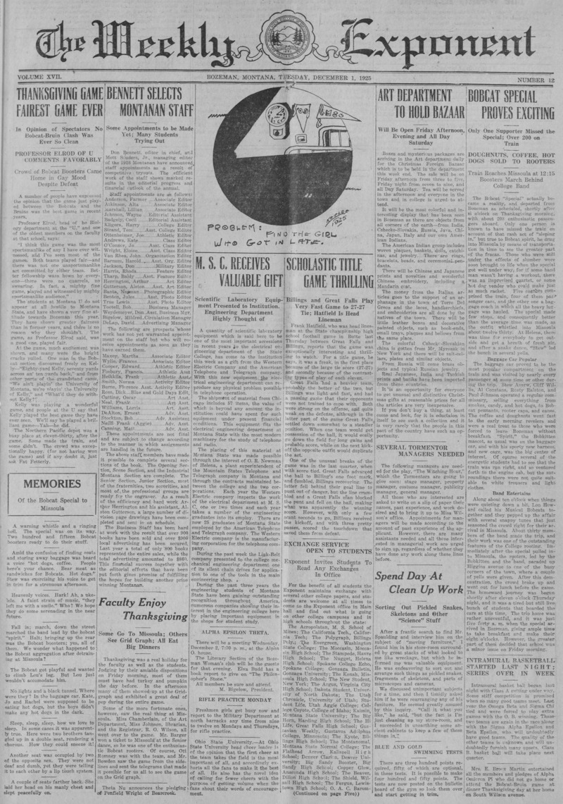 The Weekly Exponent, December 1, 1925