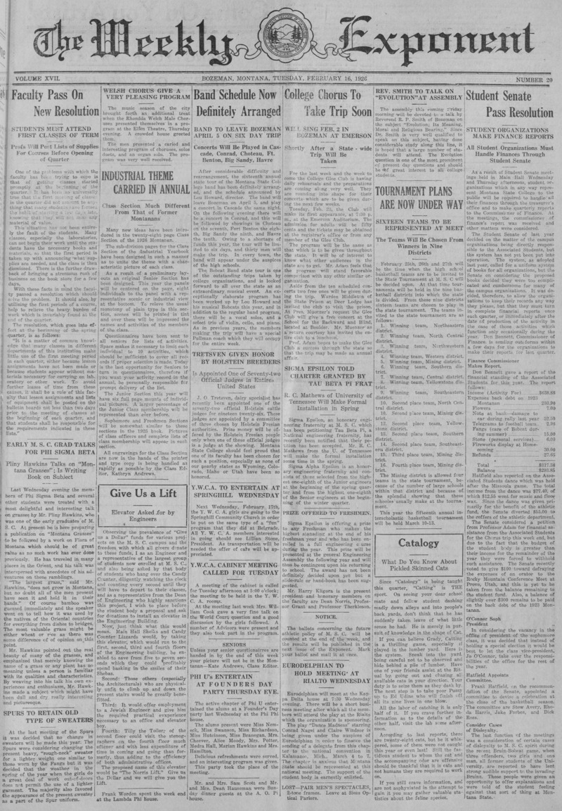 The Weekly Exponent, February 16, 1926