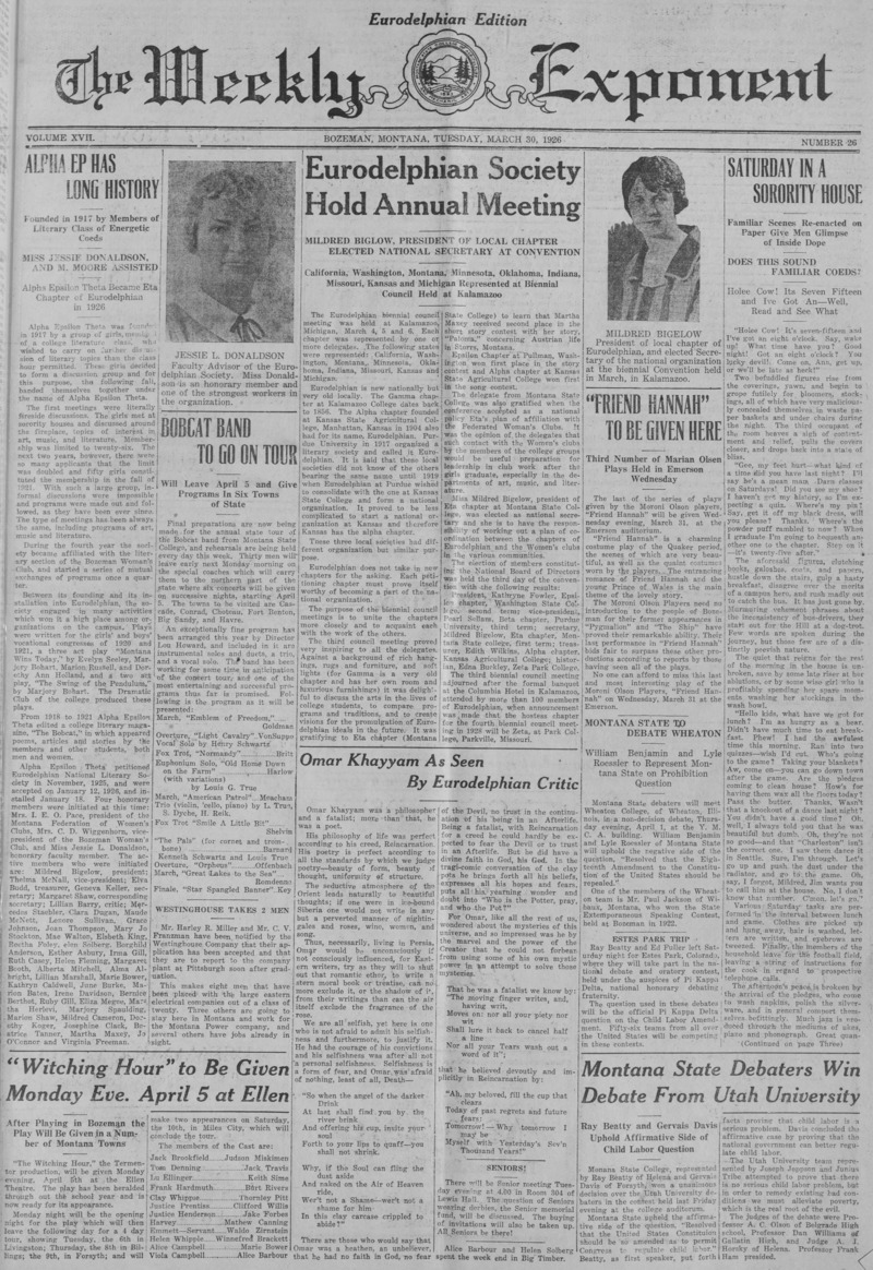 The Weekly Exponent, March 30, 1926