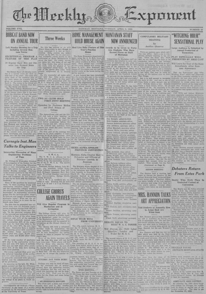 The Weekly Exponent, April 6, 1926