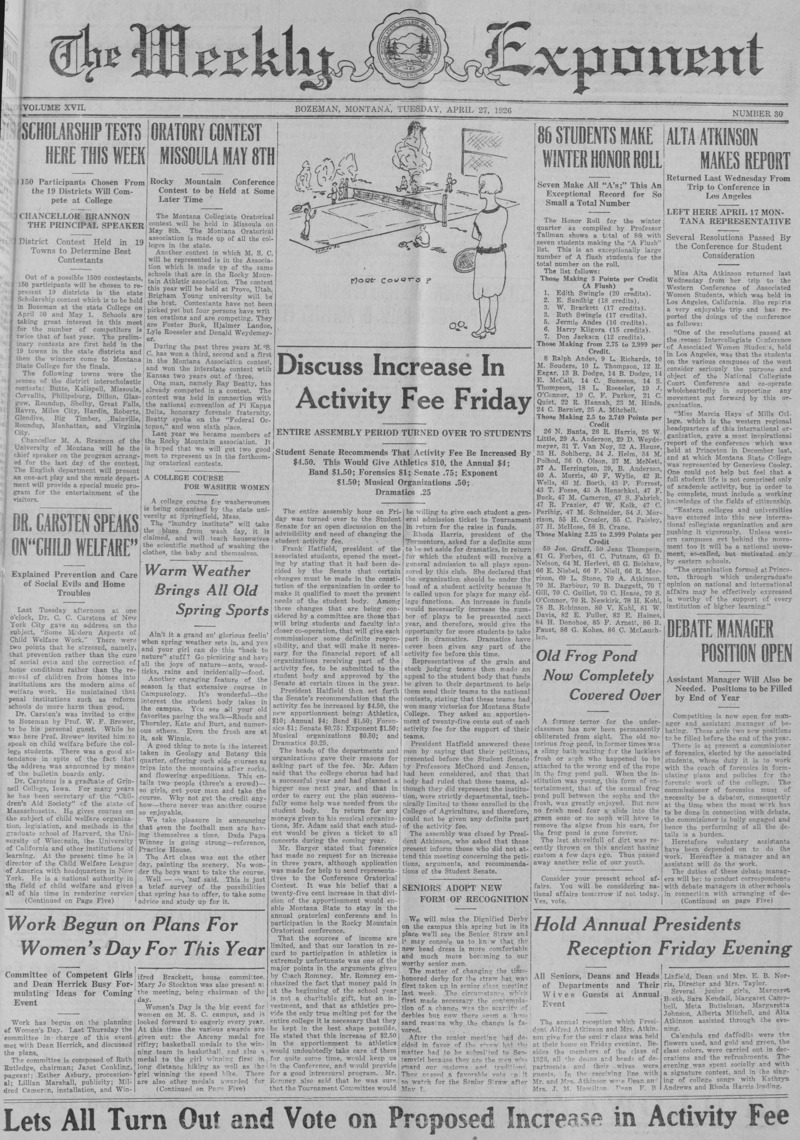 The Weekly Exponent, April 27, 1926