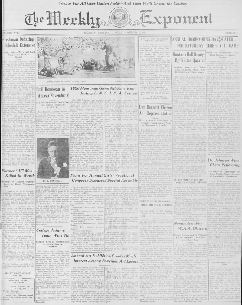 The Weekly Exponent, November 2, 1926