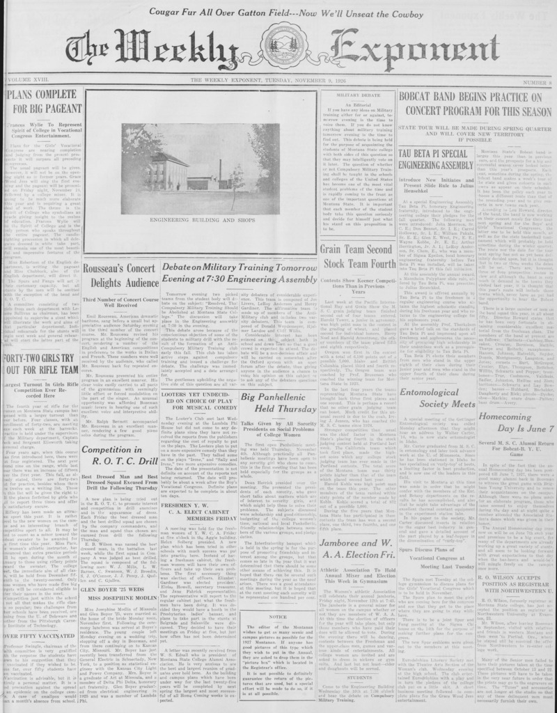 The Weekly Exponent, November 9, 1926